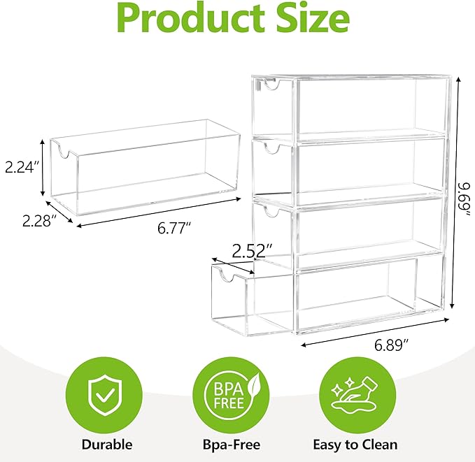 2 Pack Bandage Organizer with Lid, Acrylic Bandaid Holder with 4 Clear Drawers Band Aid Storage Container for Home Office Dra