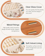 AKOZLIN Jewelry Box with Clear Lid Functional Leather Jewelry Storage Organizer Case 4 Drawers for Women Girls Necklace Ring 