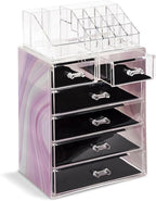 Sorbus Acrylic Makeup Organizer Set, 6-Drawer Vanity & Countertop Cosmetic Storage with Small & Wide Compartments, Tie Dye Ma