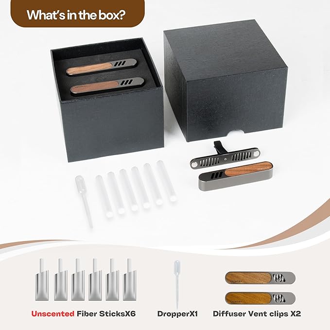 2 Packs Car Air Freshener Diffuser, Essential Oil Diffusers Vent Clip, Perfume Diffuser with 6 Refill Unscent Fiber Sticks, P