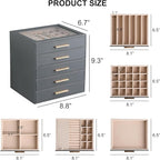 Frebeauty Clear Lid Jewelry Box,5-Layer Jewelry Organizer with Drawer,PU Leather Jewelry Organizers and Storage,Jewelry Boxes