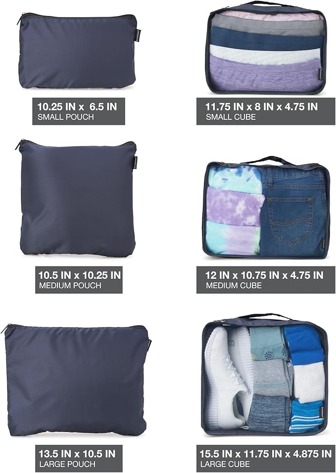 Brookstone Packing Cubes - 6 Piece Compression Packing Cubes for Travel Essentials - Luggage Sets Cube Storage Organizer Bags