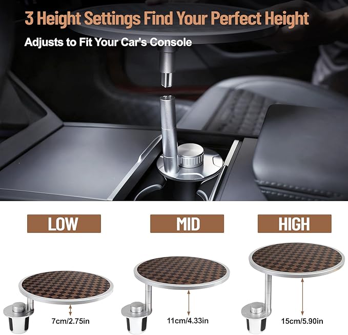 Car Tray Table & Car Desk for Laptop with 2 Risers and Anti-Slip Pad, 360° Rotating Cup Holder for Working and Eating Compatible with Tesla Model 3/Y/S, Ford F150/Explorer/Maverick & Most Vehicles/EV