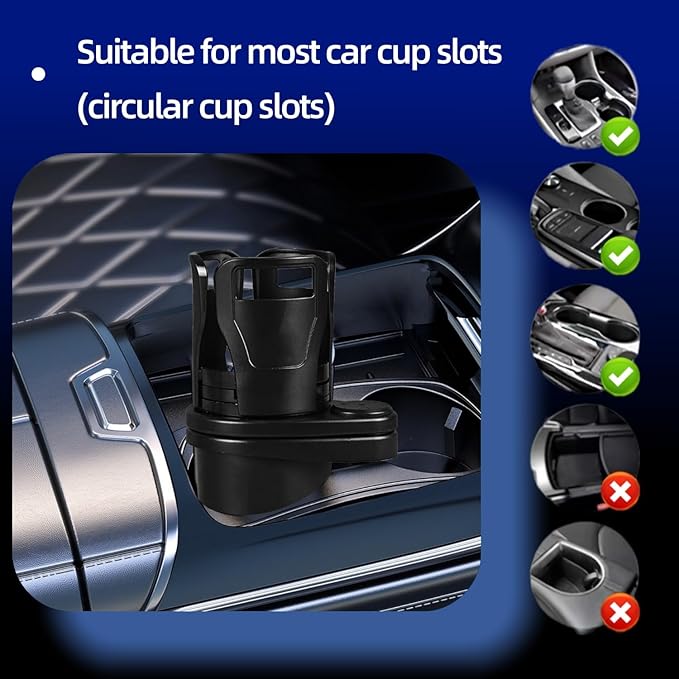 Car Cup Holder Expander, 2-in-1 Multifunctional Adjustable Drink Holder, Black Universal Beverage Organizer for Vehicle Conso