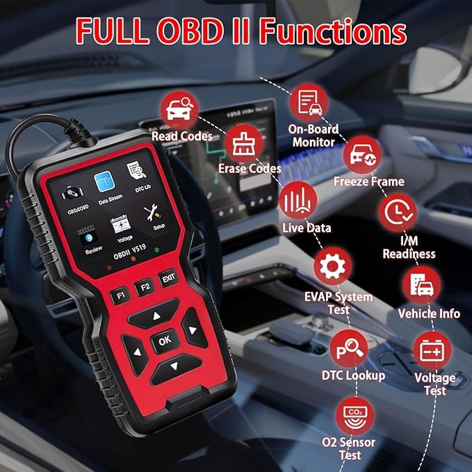 OBD2 Scanner Diagnostic Tool, Check Engine Code Reader OBD2 Scanner with Reset, Mode 6, Mode 8 & I/M Readiness, Auto Check