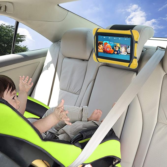 TFY Car Headrest Mount for 7-10 inch Fire, Fire HD, Kids Edition Tablets, Angle Adjustable Holder with Silicon Holding Net