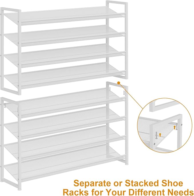 Large Shoe Rack 8 Tier Shoe Organizer, Heavy Duty Metal 4-Tier Stackable Shoe Storage Vertical Shoe Rack for Closet Front Doo