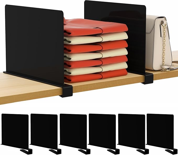 HBlife 6 Black Shelf Dividers, Vertical Purse Organizer for Closet Perfect for Sweater, Shirts, Handbags in Bedroom and Kitch