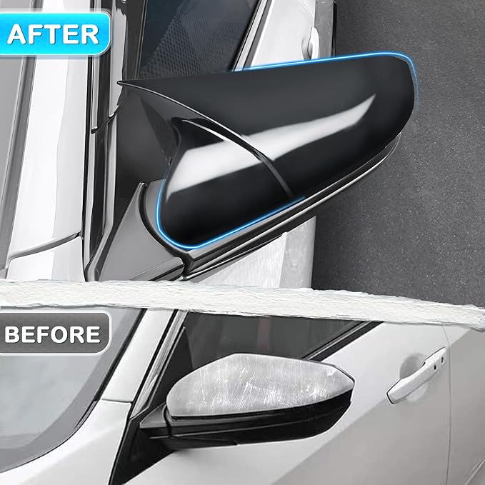 Side Rear View Mirror Cover Exterior Accessories Rearview Wing Mirror Caps Cover Ox Horn Compatible With Honda 10th Gen Civic 2016 2017 2018 2019 2020 2021 Glossy Black