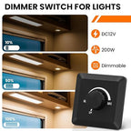 GZV 12V Dimmer Switch, 200W PWM Dimmer Switch - Adjustable Brightness for LED, Halogen, Incandescent & Strip Lights - Compatible with RV, Auto, Truck, Marine, Black, 2Pack