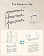 SONGMICS 3-Tier Shoe Rack for Closet, Compact Metal Shoe Organizer Shelf for Entryway, Bedroom, Small Spaces, Stackable, 11.8