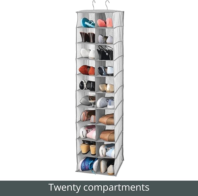 mDesign Soft Fabric Closet Organizer - Holds Shoes, Handbags, Clutches, Accessories - Large, 20 Shelf Over Rod Hanging Storag
