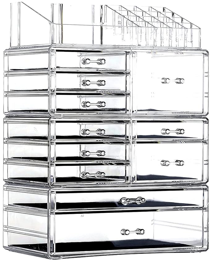 Cq acrylic Clear Makeup Storage Organizer Drawers Skin Care Large Cosmetic Display Cases Stackable Storage Box With 11 Drawer