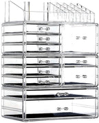Cq acrylic Clear Makeup Storage Organizer Drawers Skin Care Large Cosmetic Display Cases Stackable Storage Box With 11 Drawer