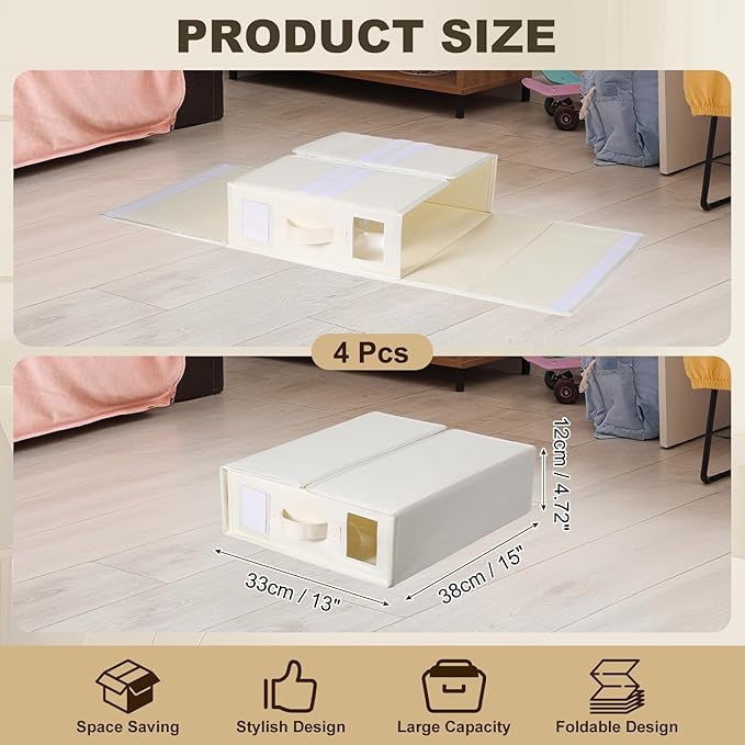 uxcell 4 Pack Bed Sheet Organizers and Storage with Handle, Foldable Bedding Duvet Cover Set Organizer Storage Closet and Und