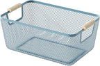 AJIODA Metal Mesh Steel Basket, Small Wire Storage Organizer Baskets Multi-function Hanging Kitchen Basket with Wood Handle f