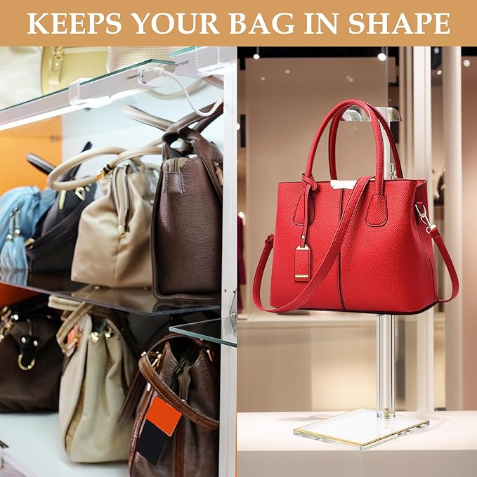 Acrylic Purse Display Stands, 14"-24" Adjustable Height Handbag Holder, Clear Purse Rack Stands for Closet Retail, Durable Go