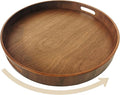 i-lan 16-inch Wooden Lazy Susan Turntable - Large Decorative Rotating Tray Made of Walnut Wood with Dual Handles & Silent Bea