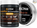 12oz Leather Recoloring Balm & 3.4oz Mink Oil Leather Conditioner kit,Dark Gray Leather Color Repair Kits for Couches, Leathe
