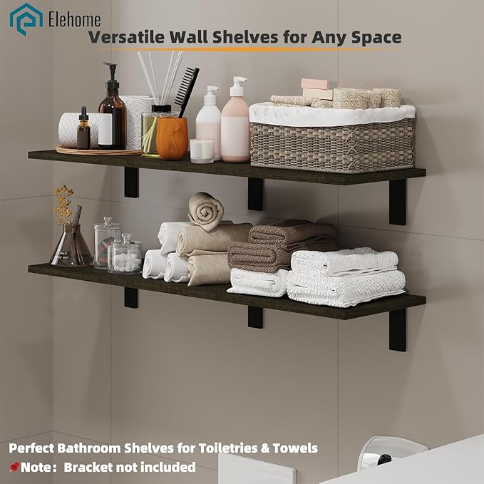 Floating Shelf Board for Wall 5/8" – No Brackets – 36" L x 10" W x 0.6" T Ash Melamine Wood Floating Shelves for Bathroom, Ki