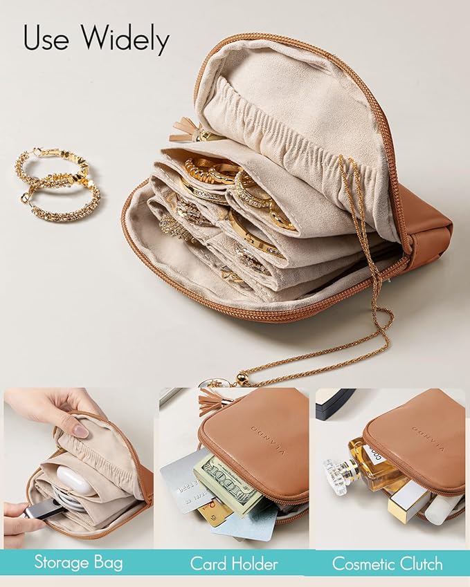 Vlando Small Travel Jewelry Case,Jewelry Pouch Bags with Zipper,Velvet Jewelry Organizer Storage Bag for Bracelet Rings Earri