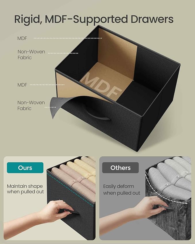 SONGMICS Dresser for Bedroom, Chest of Drawers, Steel, MDF, 3 Non-Woven Fabric Drawers, Storage Organizer Unit, Closet, Entry