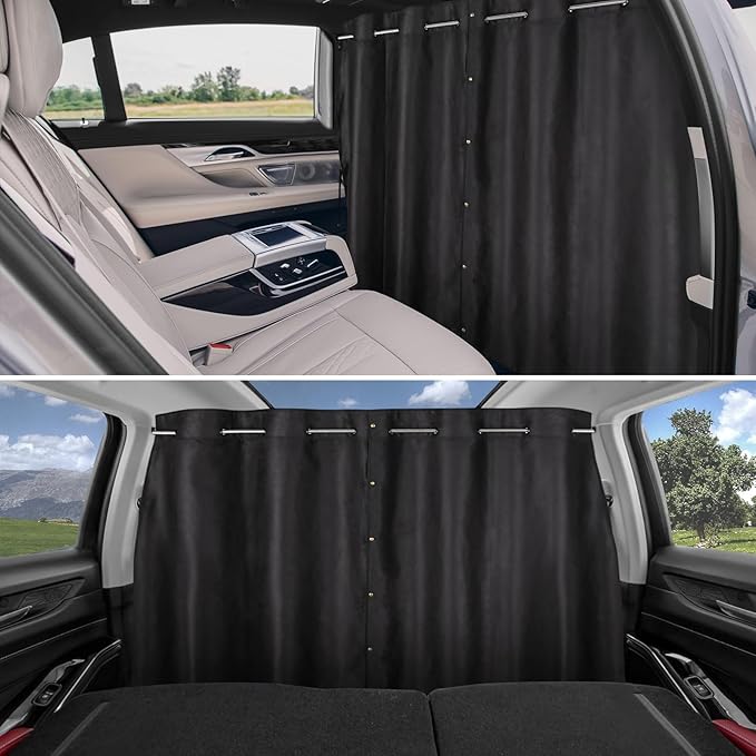 XCBYT Car Privcay Curtains - Car Camping Divider Curtains with Stainless Steel Adjustable Length Crossbar Window Shades for Van SUV Pickup Truck Travel Nap Camping