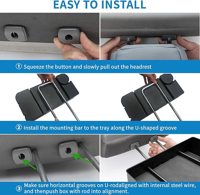 Center Console Seat Headrest Organizer for 2011-2024 2025 Ford F150 F250 F350 F450 F550 F650 Accessories, Storage Tray with Non-Slip Rubber Mat (Jump Seat Only)