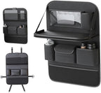 Car Backseat Organizer, Leather Car Storage Organizer with Foldable Table Tray, Tablet Holder, Seat Back Protectors Kick Mats Travel Accessories Back Seat Storage