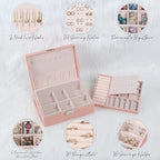 Jewelry Box for Women Girls, 2 Layers Jewelry Organizer Container with Lock, PU Leather Storage Case with Removable Tray, Jew