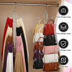 4 Pack Purse Organizer for Closet, Purse Hanger with 10 Big Hooks, 360 Degree Rotation Bag Holder for Organizer Display, Fold