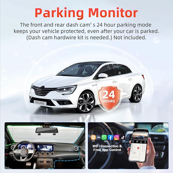 Mirror Dash Cam, 4 Channel Dash Cam Front and Rear/Inside, Touch Screen 12’’ FHD 1080Px4 Rear View Mirror Camera, 8 IR Night 