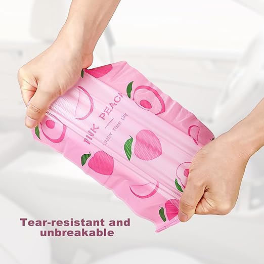 Car Trash Bag Hanging Disposable Car Garbage Bag Pack of 200 Small Auto Trash Bag for Car with 4 Hook for Car Kitchens Bedrooms Offices During Travel and Camping (Pink)