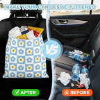 Checkered Smiling Daisy Car Trash Bag - Waterproof Car Trash Bag Hanging Leakproof Car Garbage Bag - Washable Reusable Trash Bag For Car Interior Hanging Organizer Storage Vehicle Travelling Camping