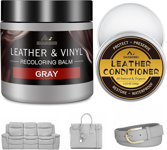 Leather Recoloring Balm with 100ml Mink Oil, Gray Leather Repair Kit and Scratch Remover for Furniture, Car Seats, Sofas, Dye