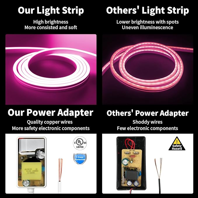iNextStation 16.4FT/5M Pink LED Strip Lights, DC12V Silicone Neon Light Strip, IP65 Waterproof Led Rope Lights Dimmer for Cuttable DIY, LED Light Strip for Bedroom, Indoor, Outdoor(with Plug)