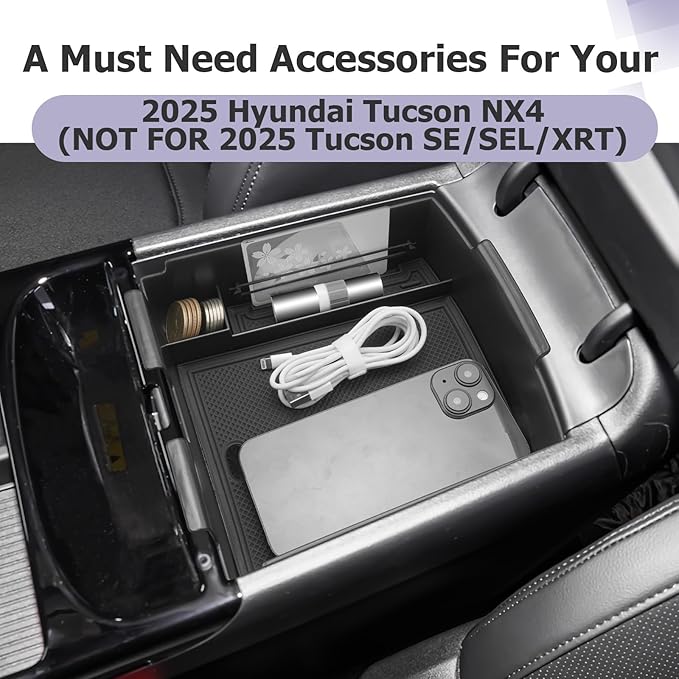 LUWU 2025 Tucson Accessories for 2025 2026 Hyundai Tucson Hybrid [Electronic Shift] Center Console Organizer Armrest Storage Box Armrest Console Organizer Insert Tray Black(NOT FOR 2025 SEL/SE/XRT)