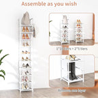 LANTEFUL Tall Narrow Shoe Rack 10-Tier Skinny Shoe Shelf Storage for 10-15 Pairs Shoes and Boots, Space Saving Corner Shoe Ra