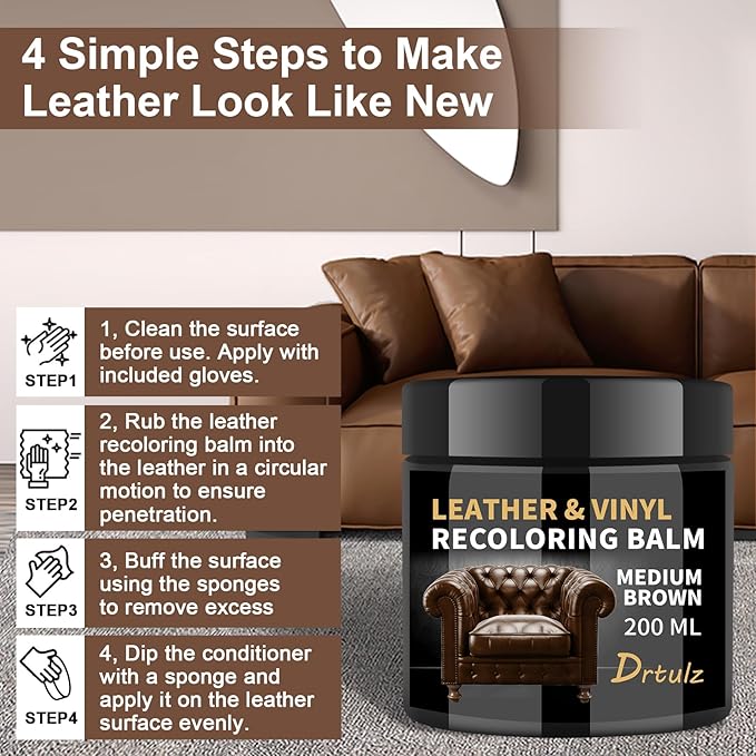Leather Recoloring Balm, Leather Color Restorer Conditioner, Leather Restorer for Couches Paint, Leather Scratch Remover, Scr