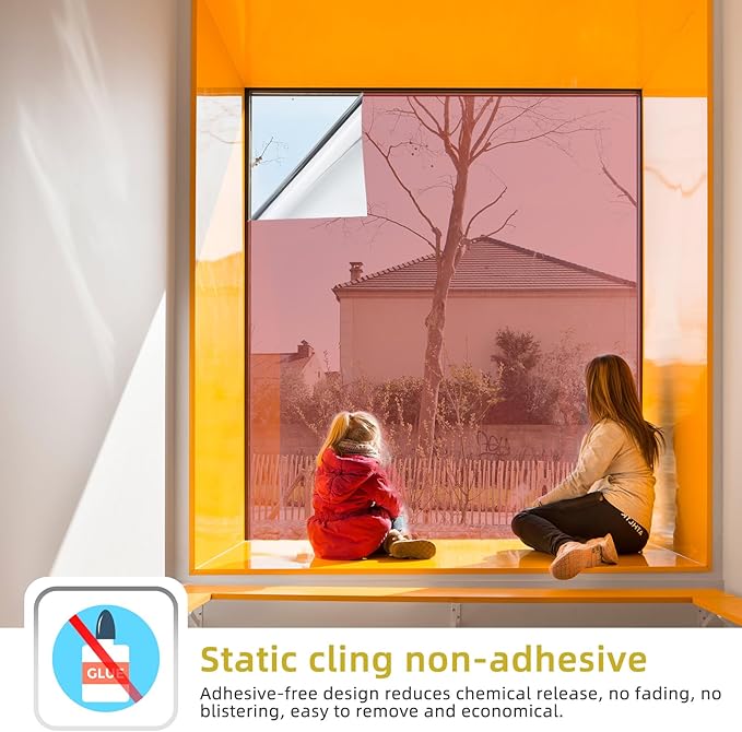 WPCTEV Window Privacy Film One Way Daytime Mirror Tint Treatments UV Heat Control Vinyl Stickers Sun Block Glass Paper Door Covering Reflective (Red Silver, 17.5 Inch x 16.4 Feet)