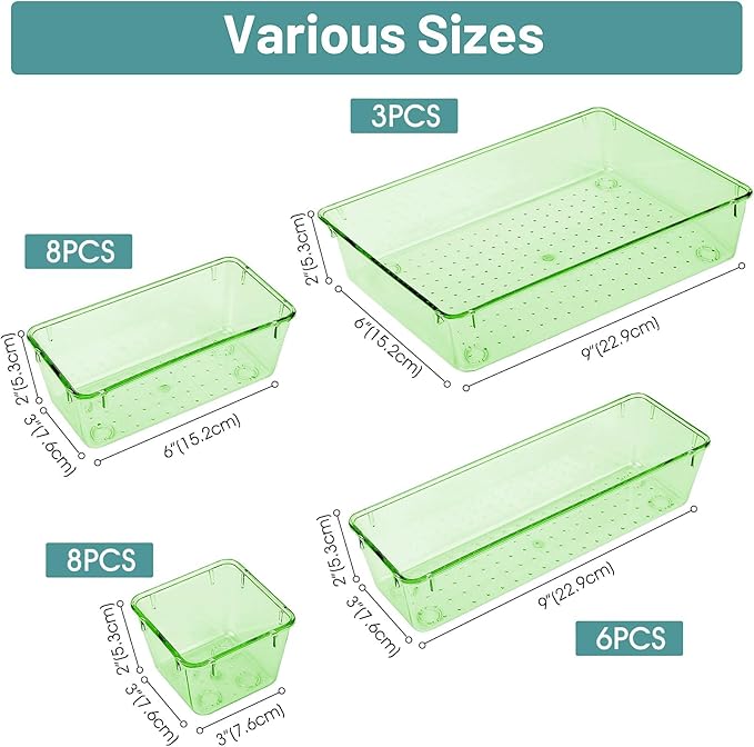 WOWBOX 25 PCS Plastic Drawer Organizer Set, 4 Sizes Desk Drawer Divider Organizers and Storage Bins for Makeup, Jewelry, Gadg