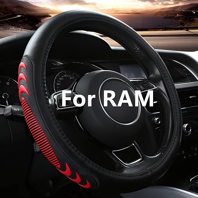 Yangday Leather Steering Wheel Cover for Dodge Ram 1500 2500 3500, 15.5-16 Inches Car Steering Wheel Cover with Anti-Slip Mas