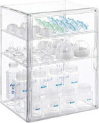 ERTIUANIO Baby Bottle Organizer – 3 Tier Bottle Storage Organizer Baby for Bottles, Nipples, Pump Parts, Food Jars – Clear Nu