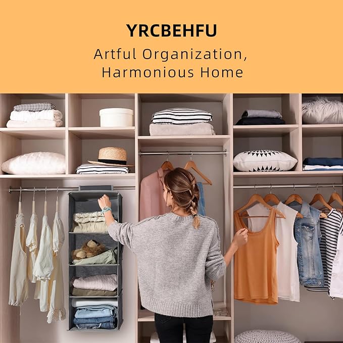 2 Packs Hanging Closet Organizer Storage, 3-Shelf Hanging Shelves for Closet, Closet Clothes Organizer and Storage with Side 