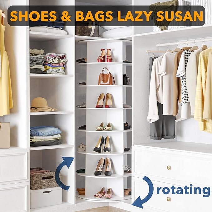SpaceAid 7 Tier Rotating Shoe Rack Tower, Spinning Shoe Display Lazy Susan, Revolving 360 Shoe Rack Storage Round Carousel, V