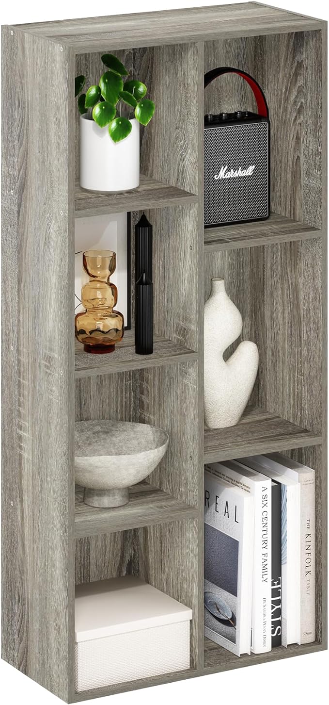 Furinno LUDER Book Shelf, 7-Cube Bookshelf, Bookcase with Open Shelves, 9.4 x 19.5 x 41.7, Easy Assembly, for Living Room, Be