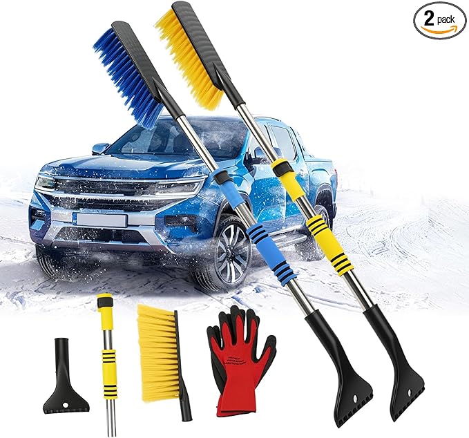 32" Telescoping Snow Brush for Car with Detachable Handle – an Extra-Wide Snow Brush and Ice Scraper for Car Windshield Window. The Ultimate Snow Scraper Brush for SUV & Trucks.