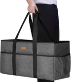 LHZK Stand Up Extra Large Utility Tote Bag with Lid, Utility Tote Bag with Metal Wire Frame and the Sides Rinforced, Reusable
