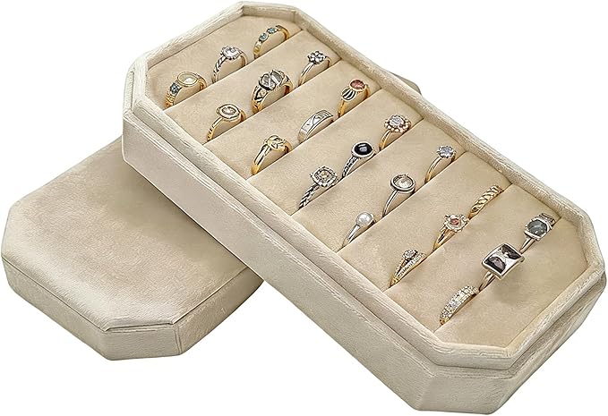 Velvet Ring Organizer Box - Ring Jewelry Box for Rings Earring, Jewelry Tray Rings holder Display Case for Girl Women (8.07"x