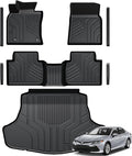 Floor Mats for Toyota Camry 2018-2024, All Weather Floor Mats Trunk Cargo Liner and Door Sill Guards Accessories, Full Coverage Set (Not fit AWD or Hybrid Models)